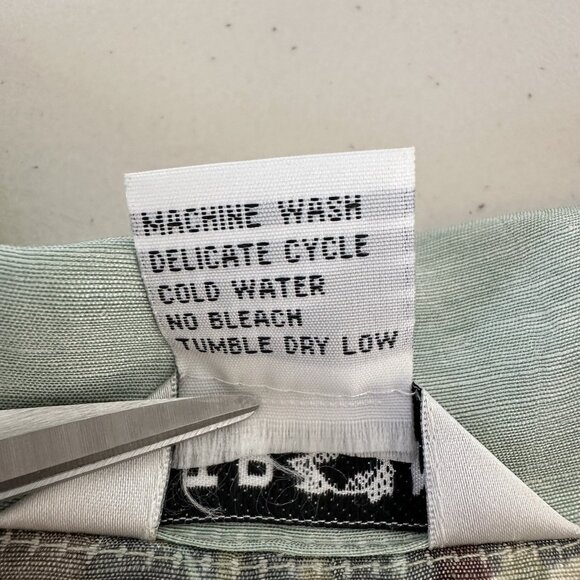 Citron Santa Monica Floral Top L Petite Green Silk Linen Button up Asian Art - Picture 10 of 11